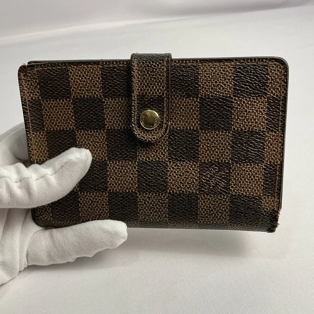 Louis Vuitton Damier Ebene Canvas Checkered Wallet kiss lock